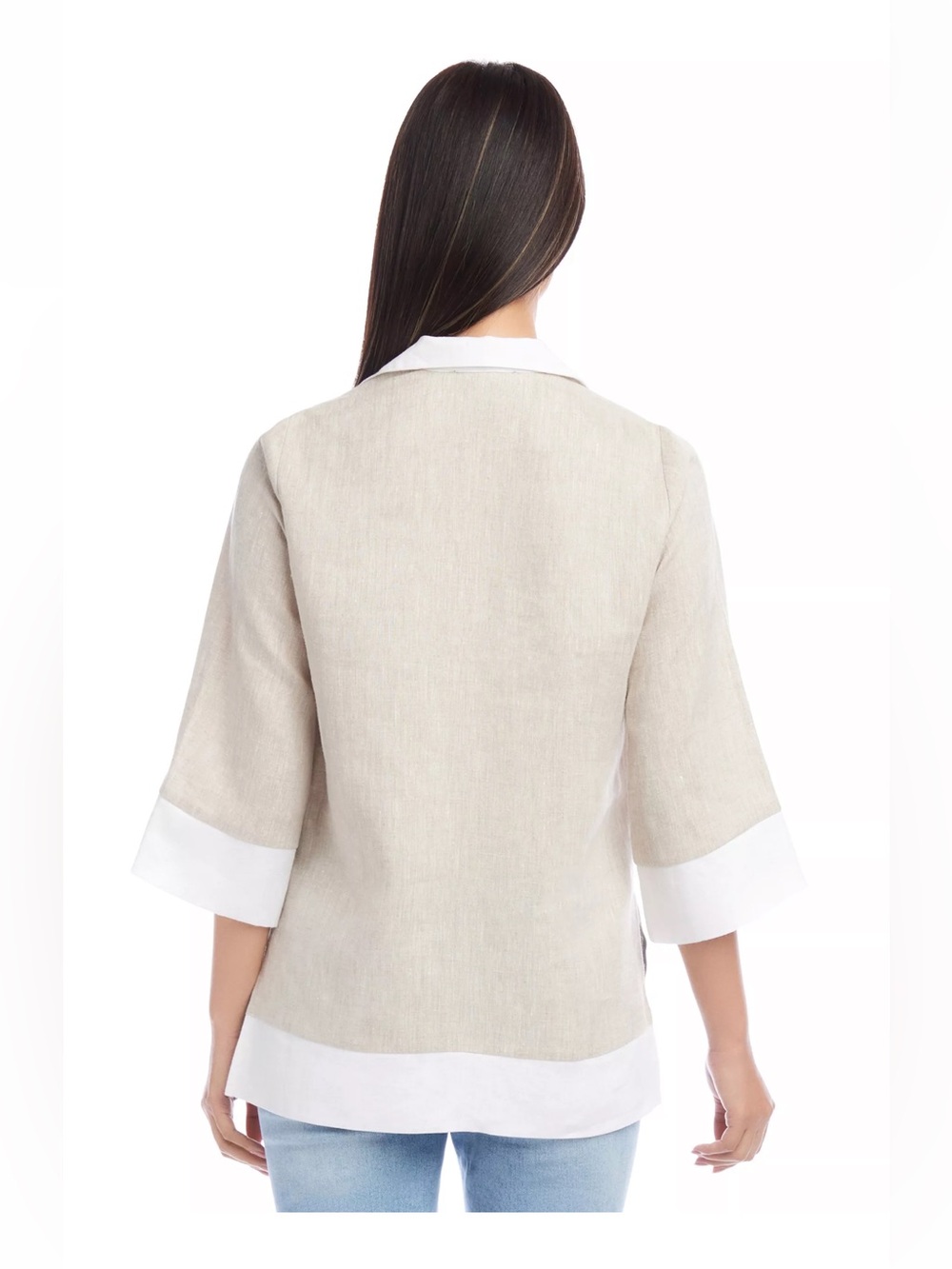 Karen Kane Linen Contrast Tunic Top in Oat